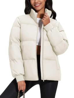 TACVASEN Winter Padded Puffer Down Coats Womens Warmth Stand Collar Full Zip-up Jackets Lightweight Waterproof Quilted Outwears