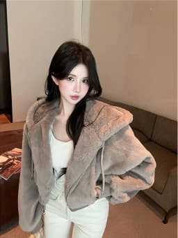 JingLI Studio Lazy Style Shortened Hooded Jacket Soft Plush Imitation Mink Coat Autumn Winter Women's Slim Fit Cardigan