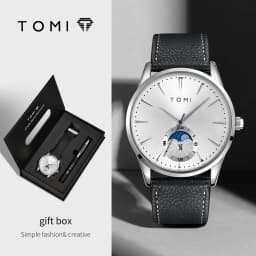 TOMI 2Pcs Men's Watch Gift Set with Pen Luxury Business Calendar Quartz Watch Suitable for Men's Birthday or Holiday Gift