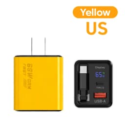 65w GaN Charger 22.5wUSB+Type-C PD20w+22.5w Type-C Cable Fast Charging Digital Display Phone Adapter For iPhone 15-17 Cellphones