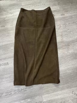 Retro High Grade Suede Real Leather Long Skirt 80cm For Women Upgraded Imported Jupe Back Split Waist Loop Faldas Ankle-Length