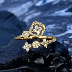 OXTAO Romantic Four Leaf Flower Moissanite Open Band Ring 14K Gold Filled Clover Star Wedding Jewelry Anniversary Gift for Women