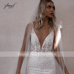 Customized Sexy Backless V Neck Spaghetti Straps Lace Mermaid Wedding Dresses Beaded Court Train Trumpet Vintage Bridal Gown