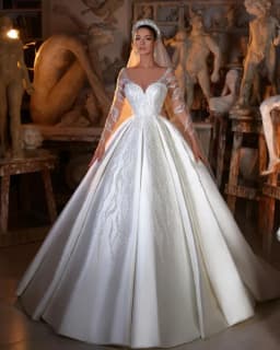 Customized New Elegant Satin Bride Dress with Illusion Sleeves Beaded Appliques Ballgown Bridal Gown Vestidos De Novia