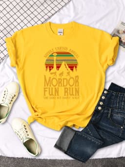 Middle Earth'S Annual Mordor Fun Run Print T-Shirt Essential Creativity Tshirts Trend Round Neck T-Shirts Hip Hop Trend T-Shirts