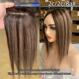 10x12cm Human Hair Topper with Silk Base 40cm Straight Clip in Hairpiece for Women Natural Scalp Simulation Thinning Hair Toupee