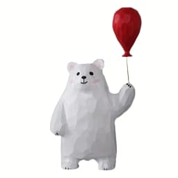 Wooden Bear Figurine with Heart Balloon - Handmade Desktop Decor, Cute Gift Idea