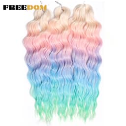 FREEDOM Synthetic Braiding Hair Extensions Deep Wavy 24 inch Long Curly Braids Hair Ombre Brown Rainbow Twist Crochet Hair