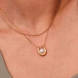 La.Muses New U-shaped Ring Holder Imitation Pearl Pendant Stainless Steel Necklaces For Women Jewelry Waterproof Accessory Gift
