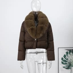 Warm Fur Collar Cotton Coats Women's Green Lapel Zipper Full Sleeve Padded Jacket Overcoat 2026 Winter New Lady Loose Streetwear