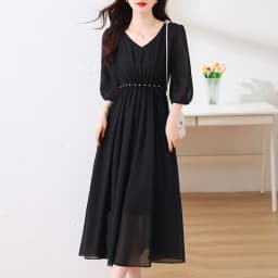 Black Chiffon Elegant Party Solid Long Vestido Women Elegant Prom Midi Clothes 2024 Summer Vintage Hepburn Evening Pleated Dress