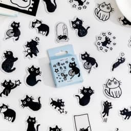 45Pcs Black Cat Theme Self-Adhesive Stickers Kawaii Cute Cats for Scrapbooking Laptop Decorations Planner Stickers