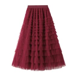 HOT Solid Multilayer Ruffle Mesh Skirt Women Boho High Waist Long Maxi Tulle Skirt Spring Summer Party Women's Clothing