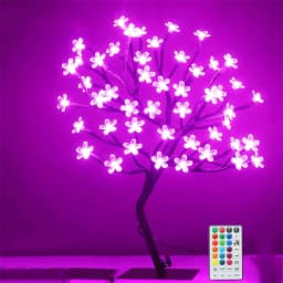 48 LED RGB Cherry Blossom Tree Light with Remote 16 Color LED Artificial Flower Bonsai Tree Table Lamp For Valentine's day Decor