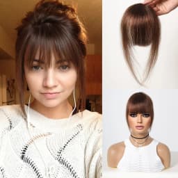 Brown Wispy Bangs Human Hair Bangs OverHead Clip in Hair Extension Natural Hair in Air Bangs Fringe Hairpieces for Women 4.5inch