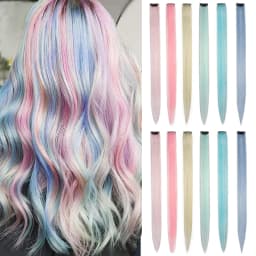 Multicolor Clip in Hair Extensions Mix Tinsels Colored Hair Extensions, 2 in 1 Rainbow Hair with Silver Tinsels for Kids Girls