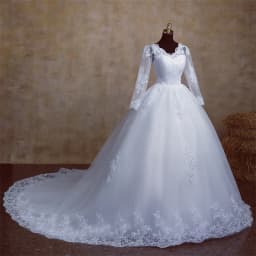 Y&M V Neck Full Sleeve Customized Plus Size Vestido De Noiva 2026 Wedding Dress Long Train or Floor Appliqe Bridal Tulle Mariage