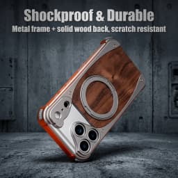 Luxury Metal Frame Walnut Wood Frameless Phone Case For iPhone 18 17 16 15 14 Pro Max Magsafe Magnetic Rotating Bracket Cover