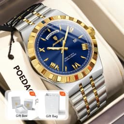 POEDAGAR Luxury Man Watch Waterproof Luminous Week Date Wristwatch For Men Stainless Steel Fashion Quartz Men's Watches+Box Gift