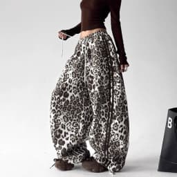 American retro spicy girl leopard print work pants autumn street Abi style punk loose women's wide leg pants millennium style