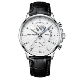 LOUIE JUELEN Couple Watches Multifunction World Map Dial Black Leather Strap Luminous Quartz Wristwatch Lovers Pair Gift Set