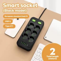 EU Plug AC Outlet Multitap Power Strip 2m Extension Cord Electrical Socket USB for Home Office Surge Protector Network Filter
