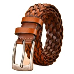 3.4cm Width Brown Real Cowhide Braided Belt Casual Needle Buckle Head Layer Hollow Hand Woven Fashionable Personalized Trouser