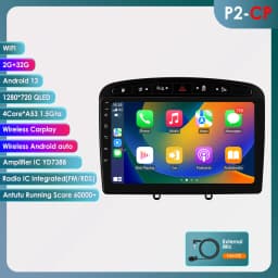 Hizpo 9inch 2Din Wireless CarPlay Android Auto Car Radio for 308 308S 408 2012 - 2020 Headunit DSP RDS BT 4G GPS Navi 360° CAM