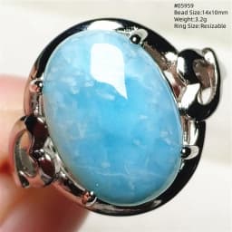 Natural Blue Larimar Oval Adjustable Ring Jewelry Water Pattern Real Larimar For Women Men Healing Fashion Stone AAAAAA