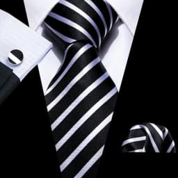 Barry.Wang Black White Gray Silver Men Tie Handkerchief Cufflinks Set Jacquard Necktie for Male Wedding Business Party Gift