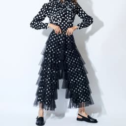 Women's Sequin Tulle Pants Dots Print Elastic High Waist Tiered Loose Wide Leg Trousers for All Seasons Rave Party Clubwear
