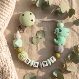 Mittsboy Personalized Pacifier Clip Custom Name Silicone Baby Teether Chain Dinosaur Dummy Holder BPA Free Baby Shower Gift