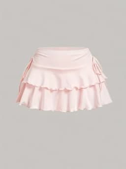 Plus Size Women's Ruffled Layered Mini Skirt with Side Drawstring