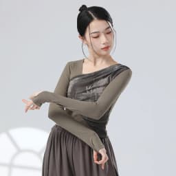 UMI MAO Chinese Style Pants Patchwork Ink Water Yarn Diagonal Collar Design, Long Sleeved Modern Dance Body Shape Clothing