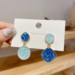 New Blue Color Dangle Earring for Women Round Metal Flower Leaf Crystal Gem Star Brincos Sweet Wedding Party Jewelry Xmas Gift