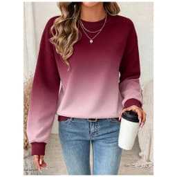 Fashion Gradient Color Personalized Print Pullover Tops Women's Autumn And Winter Long Sleeved Round Neck Warm Casual Sweatshirt