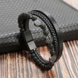 19/21/23cm Hand-woven Leather Bracelet High Quality Multilayer Tiger Eye Beaded Leather Men Bracelet Punk Bangle for Men Jewelry