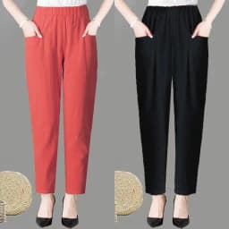 Large Size Korean Casual Thin Cotton Linen Pants Women Spring Summer Elastic Waist Ankle-Length Pants Woman Harem Trousers