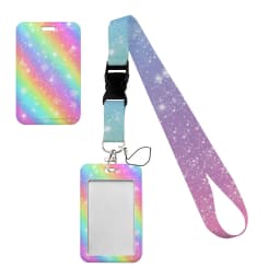 Simple Marble Heart Rainbow Card Holder with Buckle Lovely Hanging Rope ID Pass Hang Accessories Holder Lanyard Passr Case