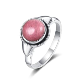 Simple Ring Jewelry Natural Labradorite S925 Silver Round Tiger Eye Moonstone Ring for Women Wedding Party Luxury Gift