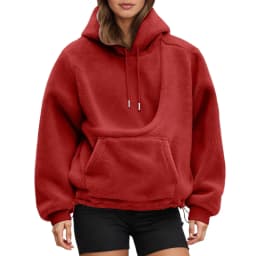 Women Fall And Winter Casual Fleece Solid Color Pet Pocket Hooded Sweatshirt Funny Adjustable Hem Pullover Hooded Women Pullover