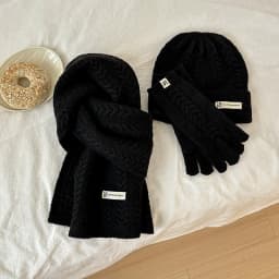 Winter Warm Knitted Hat Scarf Gloves Women's Windproof Adult Three-piece Set Scarves Solid Color Fashion Korean Hats for Women