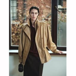 Women's Spring/Autumn Blouse Outerwear Jacket Faux Leather Jacket Double Collar Pleated Fitted Waist Retro Mid-Length Loose Fit