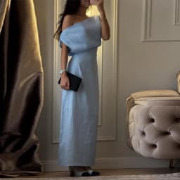 One Shoulder Women Dress Solid Color Waist Cinched Long Dress Sleeveless Backless Slim Fit Elegant Draped Stylish Party Wear
