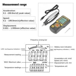 Vibration Analyzer Tester HT-1201 Portable LCD Meter Vibrometer Gauge Tester Analyzer 0.1-199.9m/s Vibration Tester Analyzer