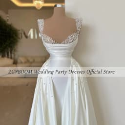 Customized V-Neck Spaghetti Strap Pearls Sleeveless Wedding Dress 2026 Mermaid Floor Length Sweep Train Custom Made Bridal Gown