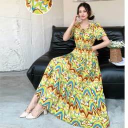 Summer New Cotton Silk Floral Print Maxi Dr ort Sve Beachwear High Waist Young Women's Large Skirt Swing Dr