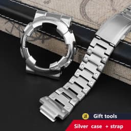 For Casio GA-110 GA-120 GA-100 Solid Stainless Steel Case Men's Waterproof Watchband Bezel GA110 Metal Strap +Case Mod Kit +Tool