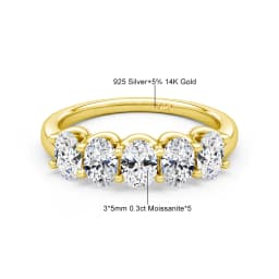 Oval 14K Yellow Gold Engagement Ring GRA Certified Moissanite Row Band 5 Stone 1.5ctw 100% Authentic for Women Wedding Jewelry