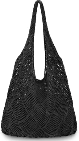 Women'S Crochet Foldable Woven Bag Summer Beach Handbag, Beautiful Hippie Knitted Bag Hollowed Out Retro Shoulder Bag